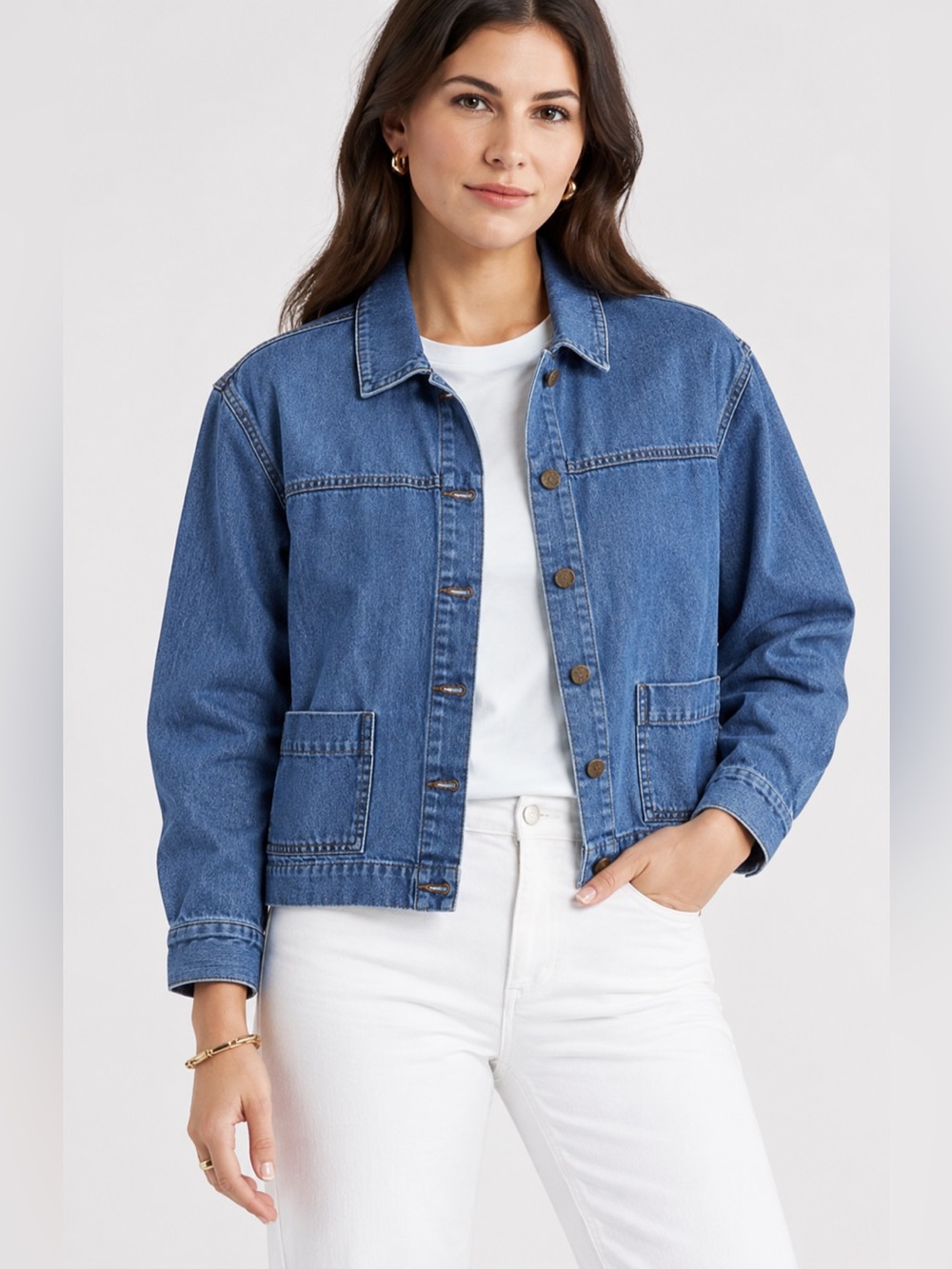 Vintage Jean Jacket Boxy Denim Coat Button Up Shacket XL *c